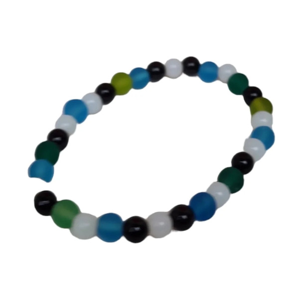 Blue Green Seaglass Natural Tourmaline Beads Opal Bracelet - Picture 2 of 2